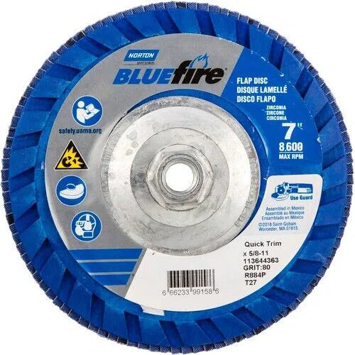 Norton BlueFire 7" x 5/8-11 Flap Disc Wheel Type 27 Zirconia Alumina 80 Grit