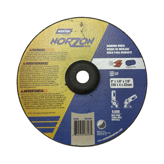 Norton NORZON Plus 9" x 1/8" x 7/8" Depressed Center Grinding Wheel Type 27 USA