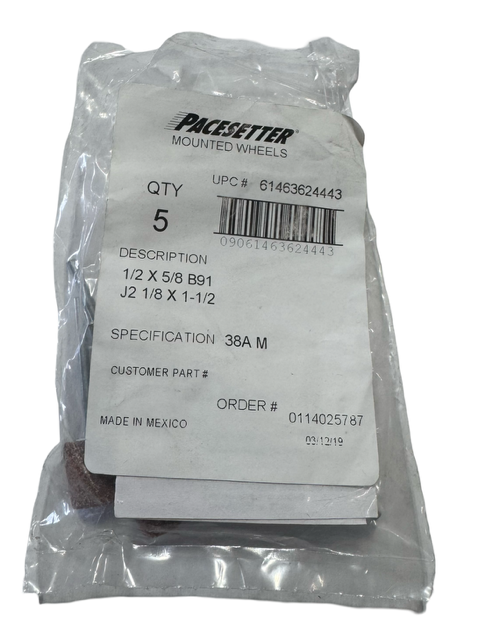 Norton PaceSetter 1/2" x 5/8" x 1/8" Gemini Mounted Points B91 60 Grit AO 5 Pack