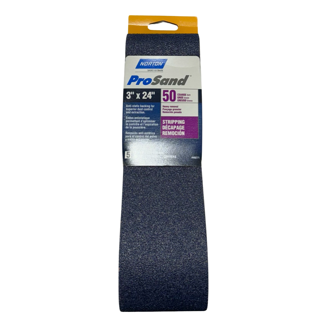 Norton ProSand 3" x 24" Portable Sanding Belt 50 Grit Coarse 5 Pack
