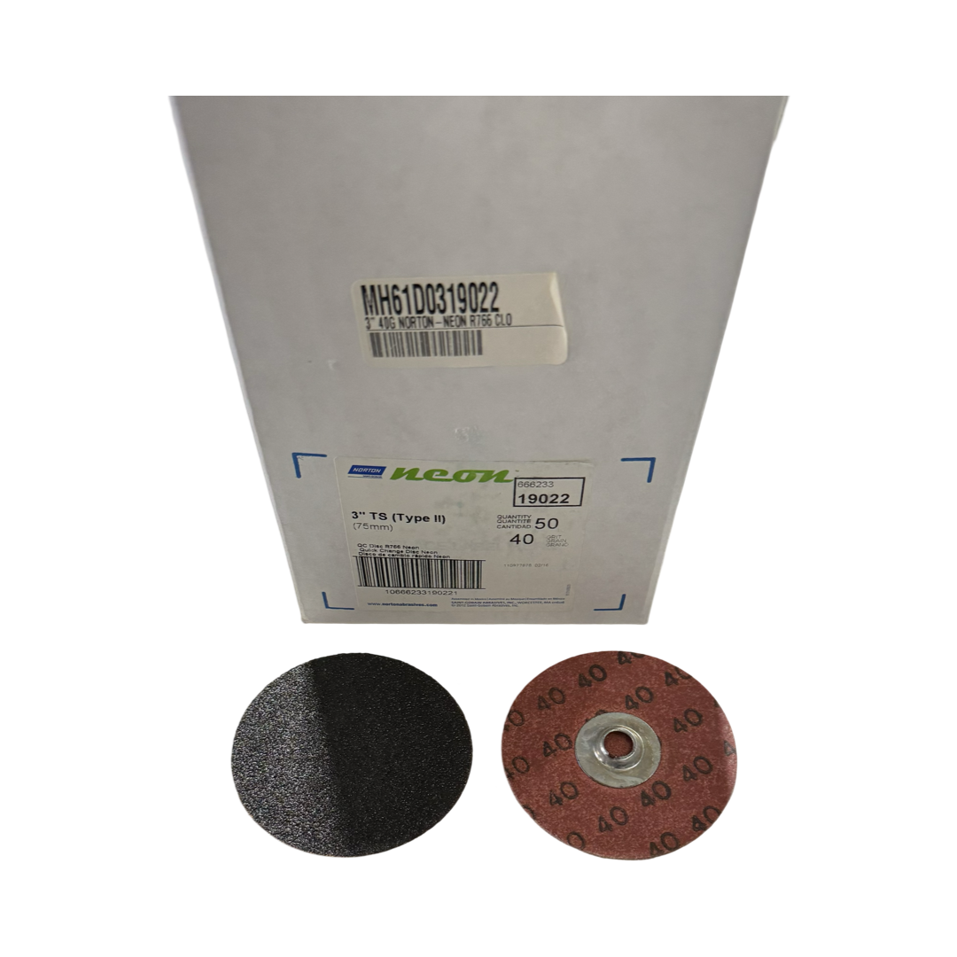 Norton R766 Neon 3" Quick Change Sanding Discs TS Attachment 40 Grit AO 50 Pack