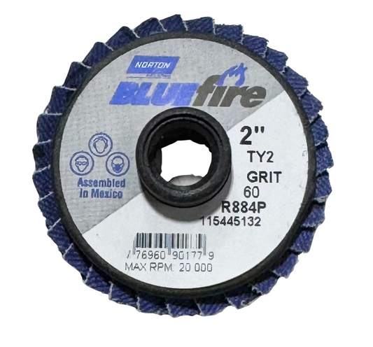 Norton R884P BlueFire 2" Mini Flap Discs TS (Type II) Coarse Zirconia Alumina 10pk