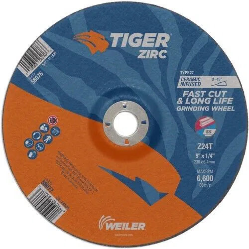 Norton Tiger 9" x 1/4" x 7/8" Grinding Wheel Type 27 Zirconia 2 Pack