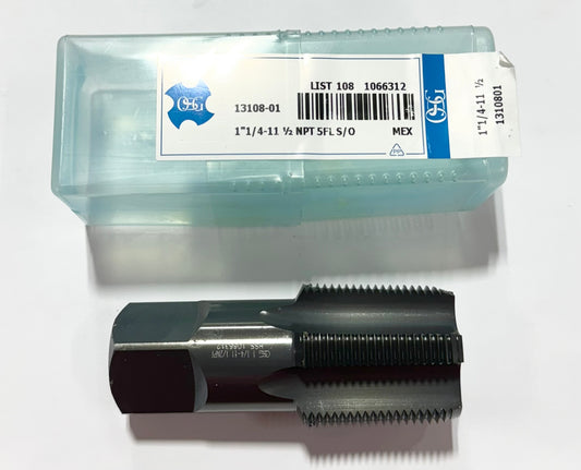 OSG 1-1/4"-11-1/2 NPT HSS Pipe Tap 5 Flute Steam Oxide Taper Tap