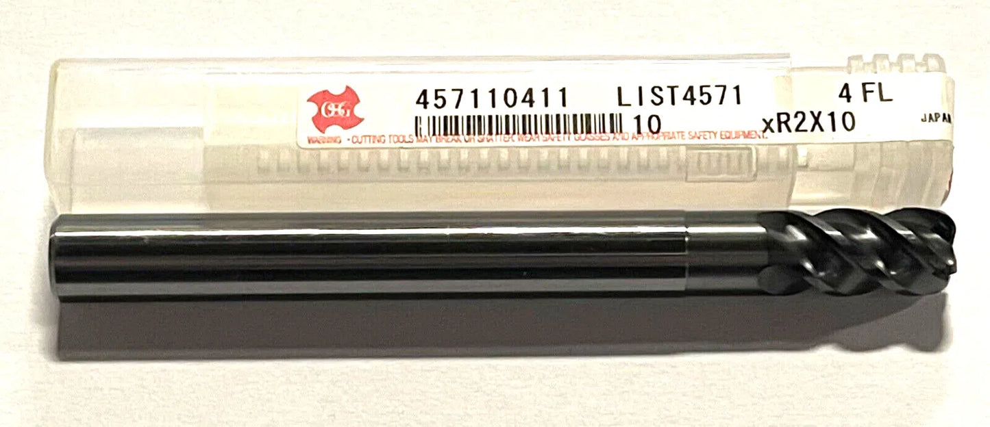 OSG 10mm Carbide End Mill SiC Coating 2mm Corner Radius 4 Flute