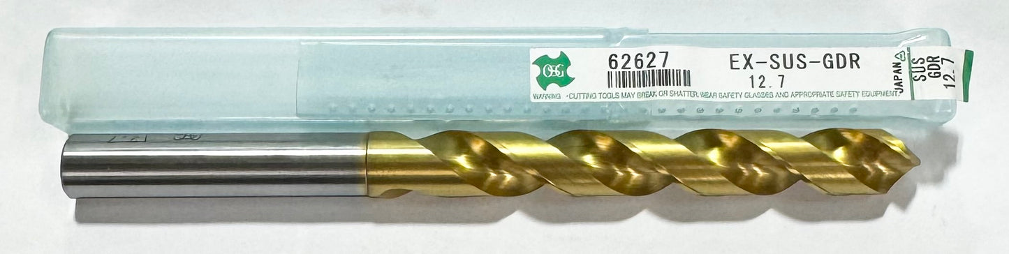OSG 12.7mm HSSE Drill Bit Tin Coated 2 Flute 158mm OAL Made in Japan
