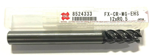 OSG 12mm Carbide End Mill TiAlN Coating 0.5mm Radius 4 Flute 50Â° Helix 8524333