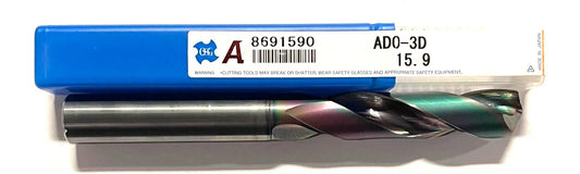 OSG 15.9mm Solid Carbide Drill 3xD EgiAs Coated Coolant Thru 2 Flute 140Â° Drill