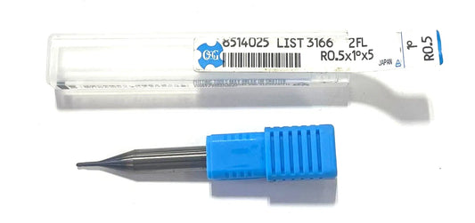 OSG 1mm Carbide Ball Nose End Mill 2 Flute 1° TiAlN Coating 0.5mm Radius 8514025