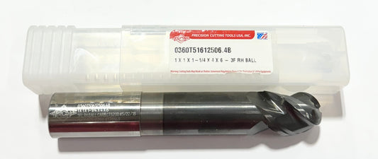 PCT 1" Carbide Ball Nose End Mill 3 Flute Necked TIAlCN Coated USA Made