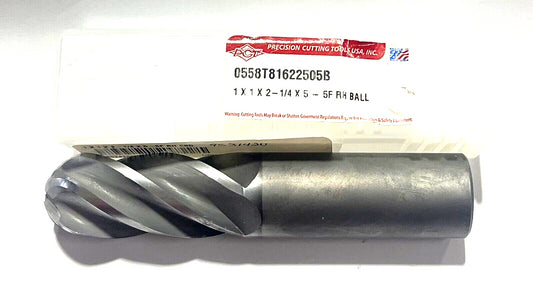PCT 1" Carbide Ball Nose End Mill 5 Flute Variable Pitch H5008 Exxtral Silver