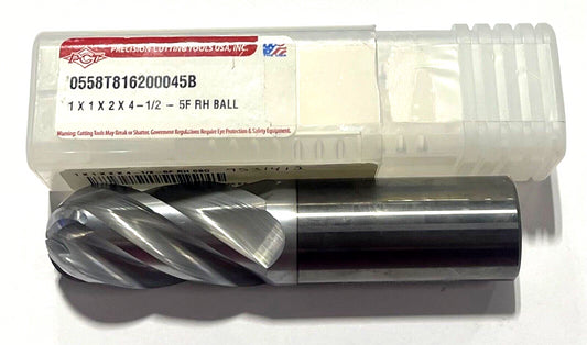 PCT 1" Carbide Ball Nose End Mill 5FL Variable Pitch 1/2" Radius Exxtral Silver