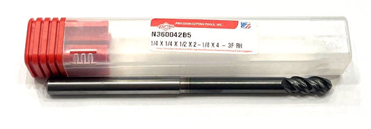 PCT 1/4" Carbide Ball Nose End Mill DLC Coating Variable Helix 3 Flute USA Made