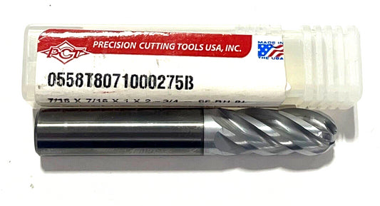 PCT 7/16" Carbide Ball Nose Stub End Mill AlTiCrN Coating 5FL Variable Pitch