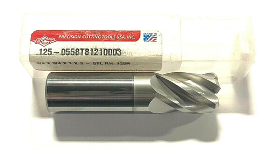 PCT Carbide End Mill 3/4" x 3/4" x 1" x 3" AlTiCrN Coated 5FL .125 Radius USA