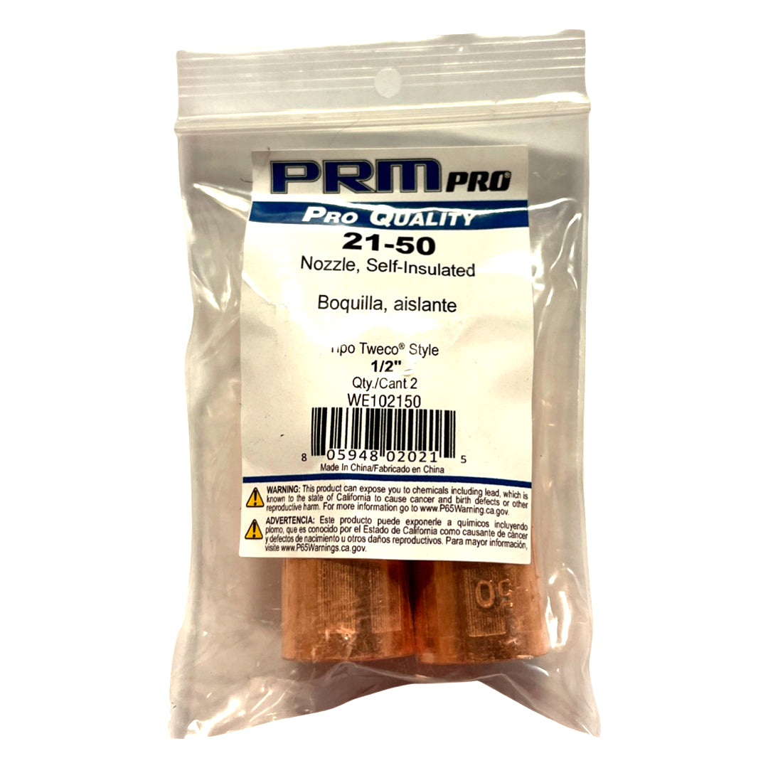 PRM Pro 1/2" MIG Welding Nozzle Self Insulated 1/8" Recess Tipo Tweco Style 2pk