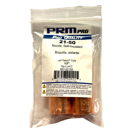 PRM Pro 1/2" MIG Welding Nozzle Self Insulated 1/8" Recess Tipo Tweco Style 2pk