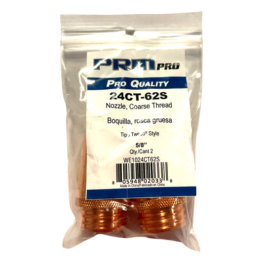 PRM Pro 5/8" MIG Welding Nozzle Coarse Thread 1/8" Recess Tipo Tweco Style 2pk