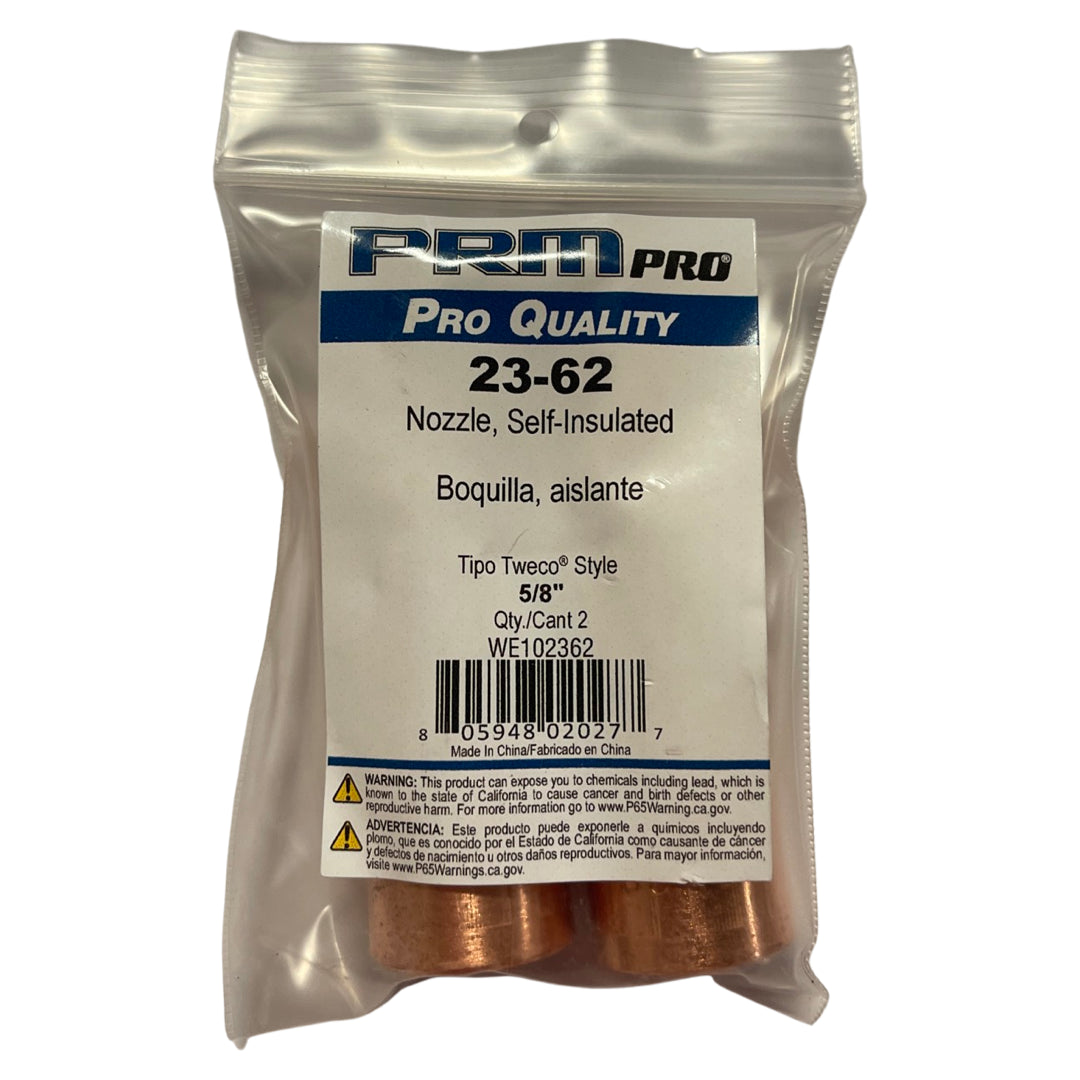 PRM Pro 5/8" MIG Welding Nozzle Self Insulated 1/8" Recess Tipo Tweco Style 2pk