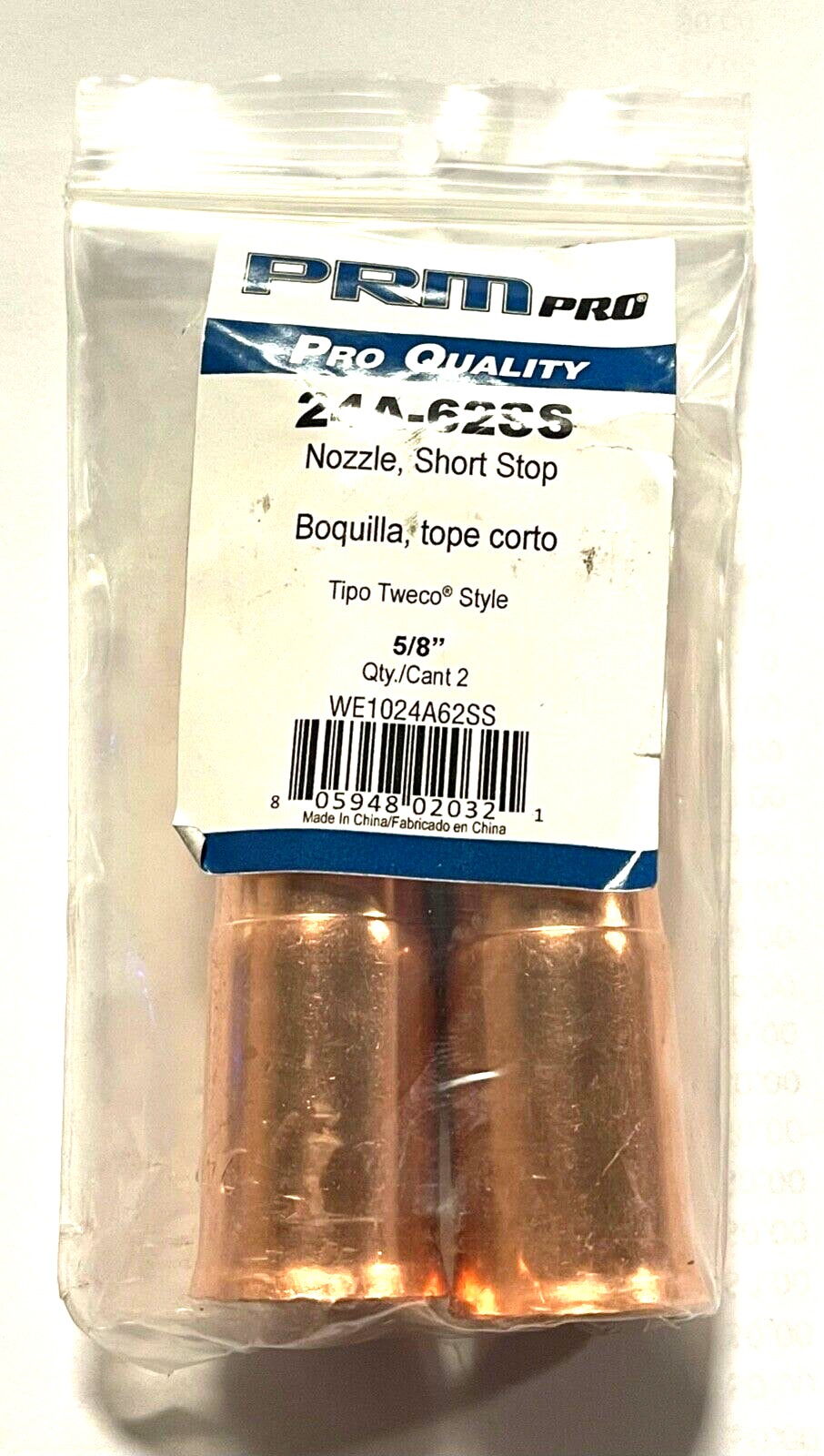 PRM Pro 5/8" MIG Welding Nozzle Short Stop 1/8" recess Tipo Tweco Style 2 Pack