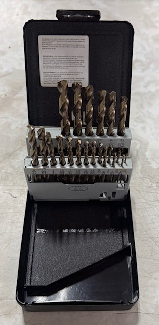 Precision Twist Drill 21 Piece Cobalt Jobber Drill Set Bronze Finish Metal Index
