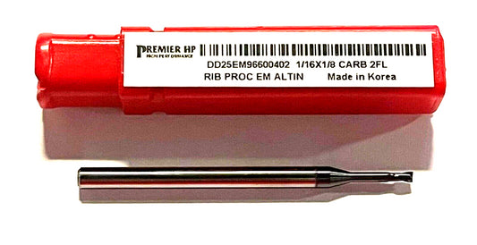 Premier HP 1/16" Carbide End Mill High Performance Rib Processing AlTiN 2 Flute