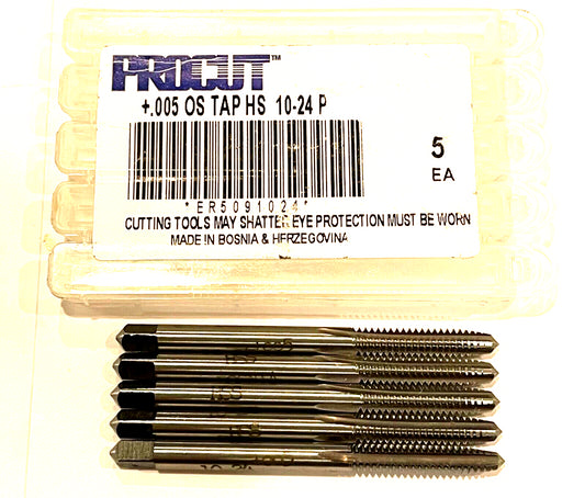 ProCut 10-24 HSS Plug Tap 4 Flute +.005 Oversize Hand Tap 5 Pack