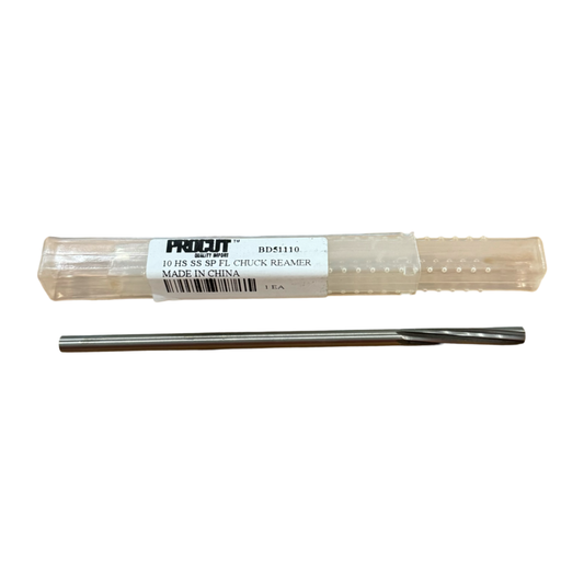ProCut #10 HSS Spiral Flute Chucking Reamer Straight Shank 6 Flute