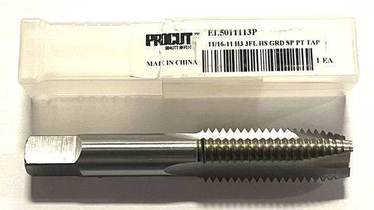 ProCut 11/16-11 Tap HSS Spiral Point Plug Tap 3 Flute H3 Bright Finish