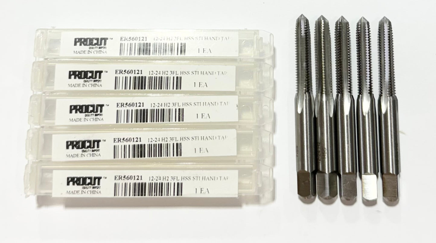 ProCut 12-24 HSS STI Hand Taps 3 Flute H2 Plug Taps 5 Pack