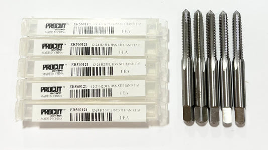 ProCut 12-24 HSS STI Hand Taps 3 Flute H2 Plug Taps 5 Pack