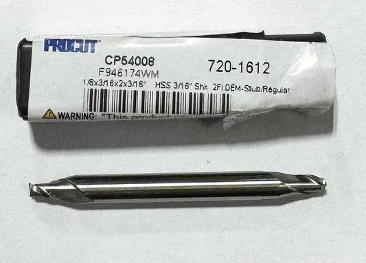 ProCut 1/8" x 3/16" HSS Double End Mill 2 Flute