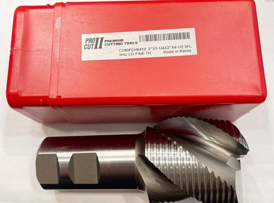 ProCut 2" Cobalt M42 Roughing End Mill Fine Tooth 45° Helix 3 Flute 1-1/4" Shank