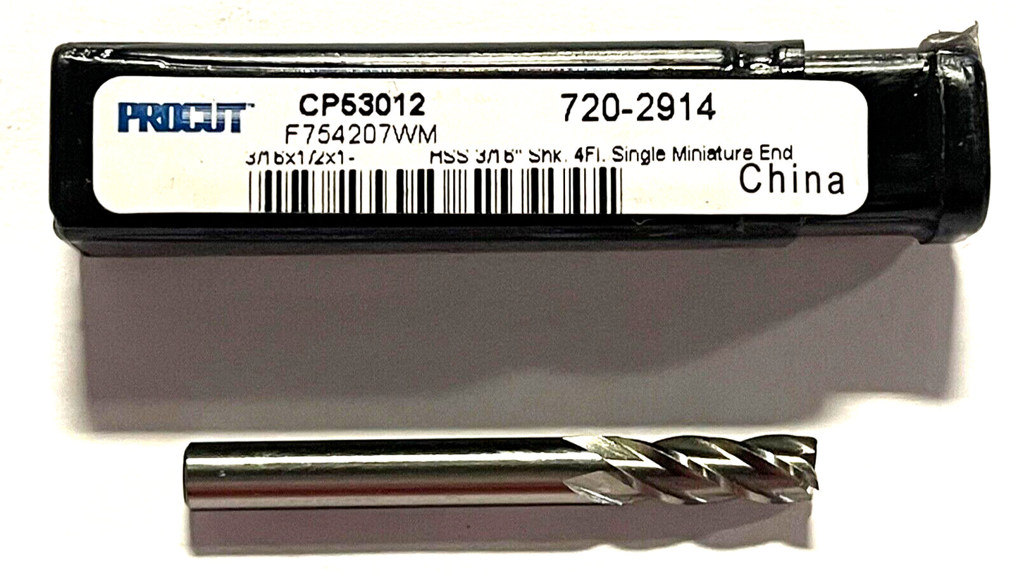 ProCut 3/16" HSS End Mill 4 Flute Single Miniature End Mill