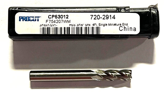 ProCut 3/16" HSS End Mill 4 Flute Single Miniature End Mill