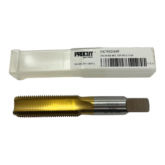 ProCut 3/4"-16 HSS Hand Tap 4 Flute H3 Tin Coated Plug Tap