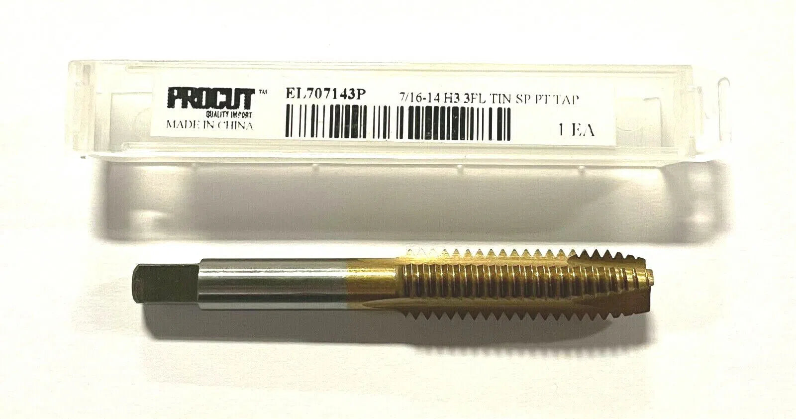 ProCut 7/16-14 Tap HSS Spiral Point Plug Tap H3 Tin Coated 3 Flute