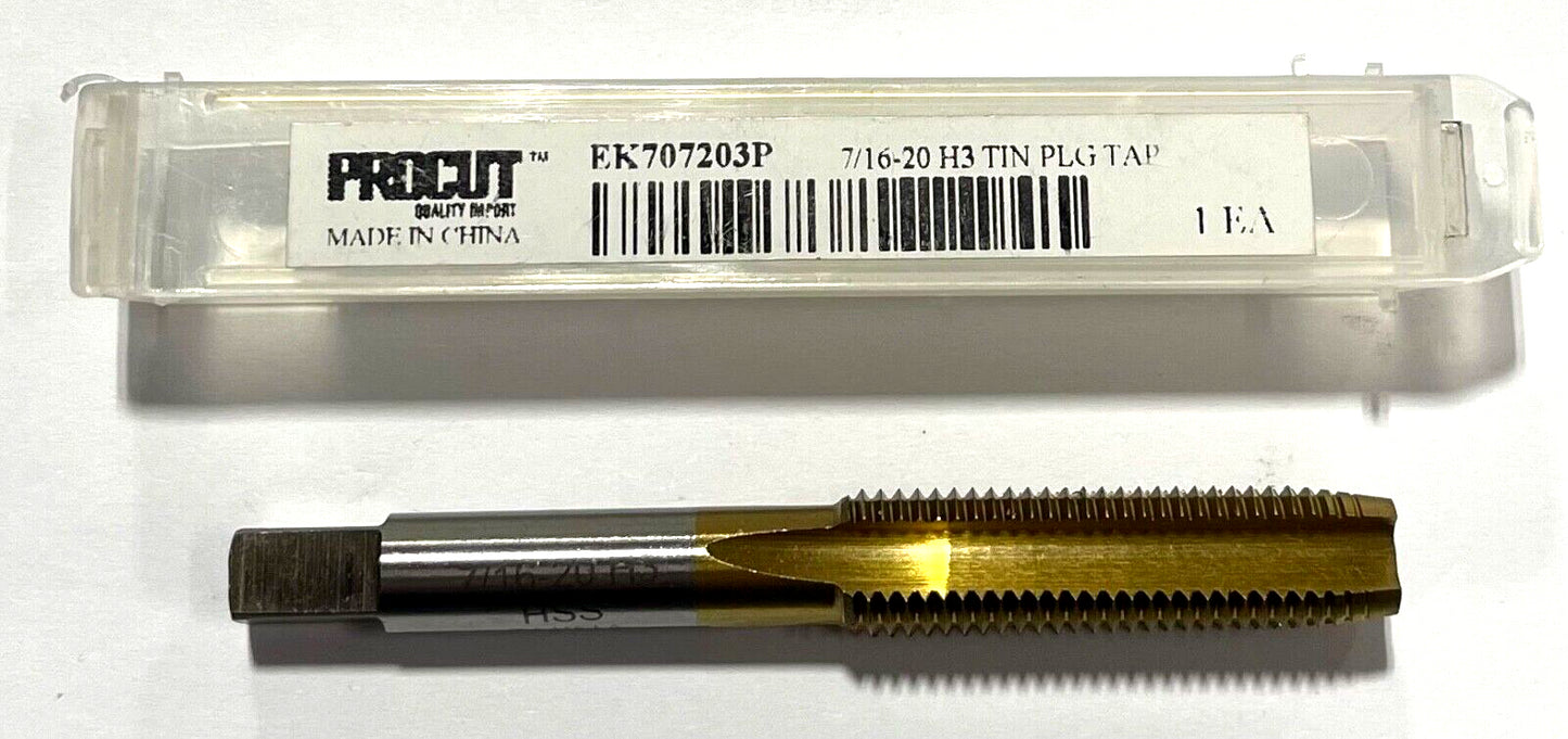 ProCut 7/16"-20 HSS Hand Tap H3 4 Flute Tin Coating Plug Tap