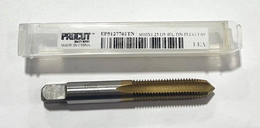 ProCut M10 x 1.25mm HSS Straight Flute Tap, 4 Flute, D5, Tin Coated Plug Tap