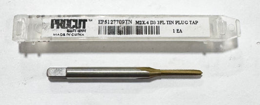 ProCut M2 x 0.4mm HSS Straight Flute Tap, 3 Flute, Tin Coated Plug Tap