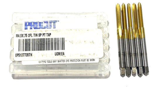 ProCut M4.5 x .75 HSS Spiral Point Plug Tap D4 Tin Coating 2 Flute 5 Pack