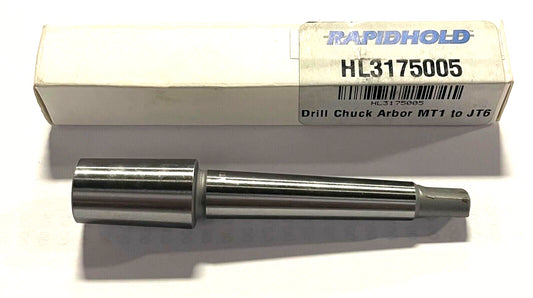 RapidHold Drill Chuck Arbor With Tang MT1 to JT6