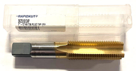 RapidKut 1"-12 Hand Tap HSS Tin Coated H4 Plug Tap 4FL USA Made