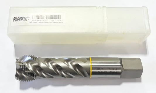 RapidKut 1-1/8"-12 HSSE-V3 Spiral Flute Semi-Bottoming Tap Yellow Ring 4FL GH4
