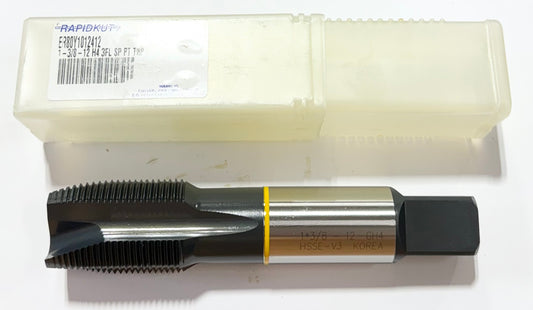 RapidKut 1-3/8"-12 HSS-V Spiral Point Tap 3 Flute H4 Yellow Ring