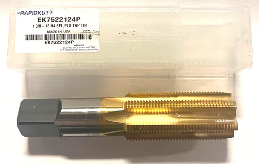 RapidKut 1-3/8"-12 Hand Tap HSS 6 Flute H4 Tin Coated Plug Tap USA Made