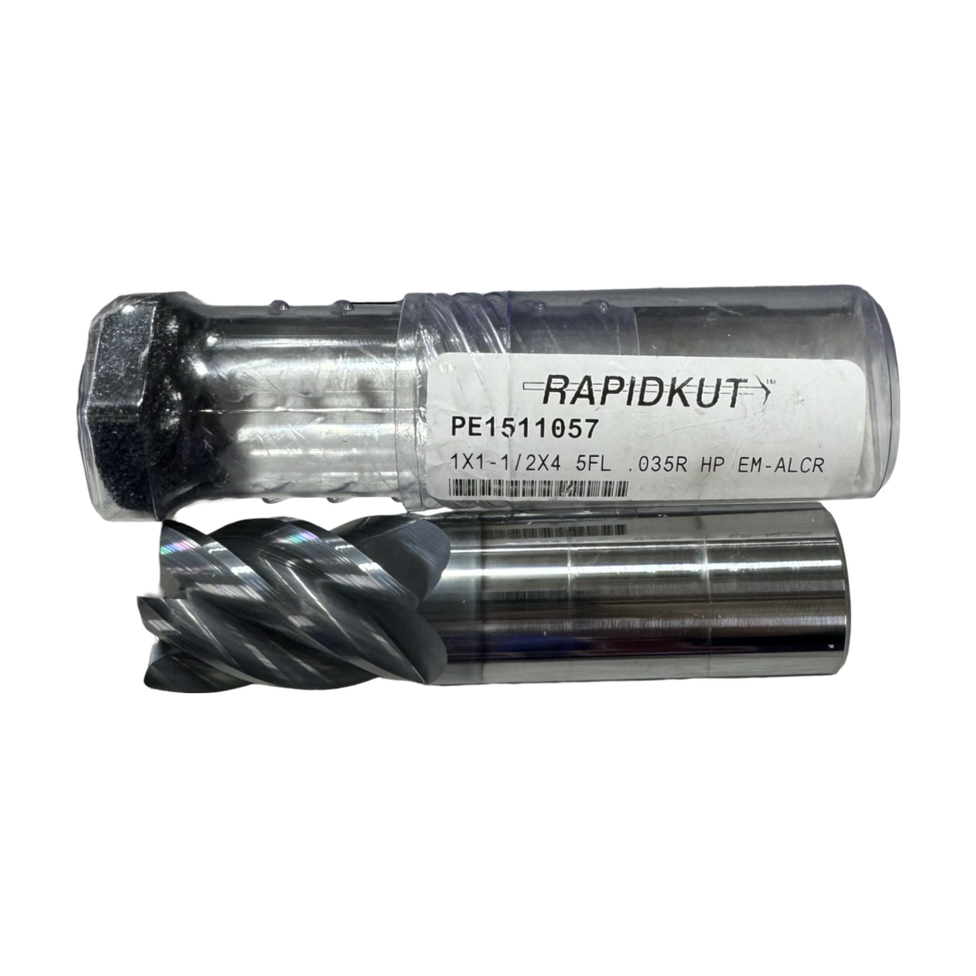 RapidKut 1" Carbide End Mill 5FL High Performance .035" Radius USA Made