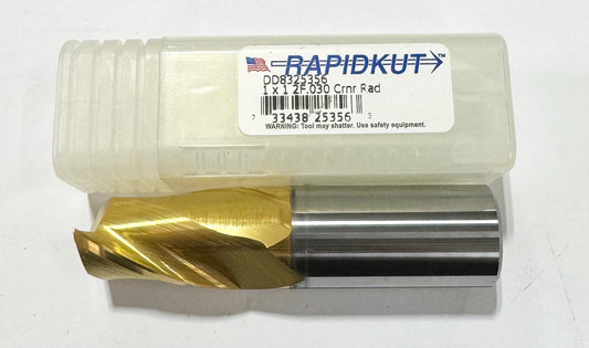 RapidKut 1" Carbide End Mill .030" Radius 2 Flute Tin Coated USA Made