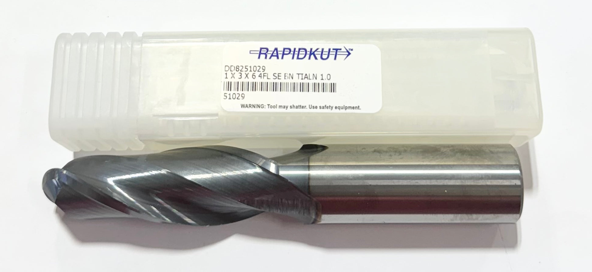 RapidKut 1" x 1" x 3" x 6" Carbide Ball Nose End Mill 4 Flute TiAlN