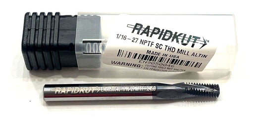 RapidKut 1/16"-27 Solid Carbide Thread Mill AlTiN Coating Helical Flute USA Made
